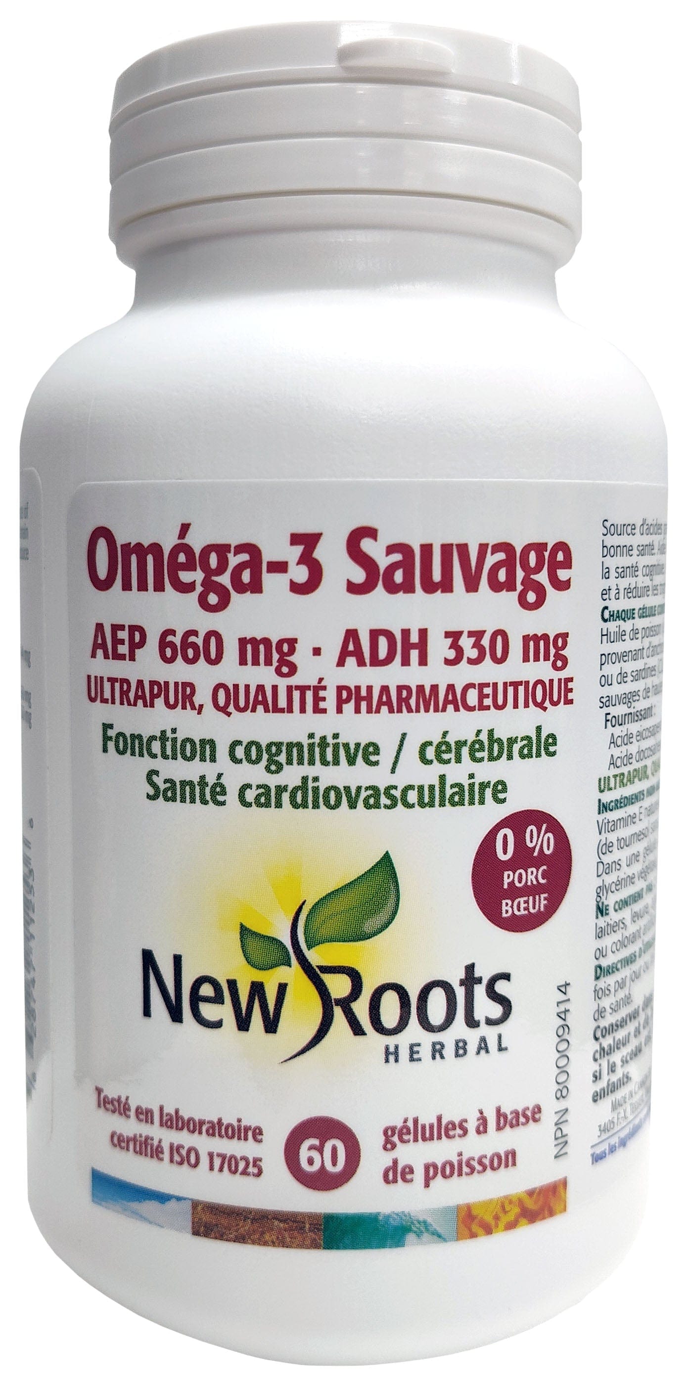 NEW ROOTS HERBAL Suppléments Wild Omega3 660mg AEP/ 330mg ADH / Oméga 3 sauvage 60gel