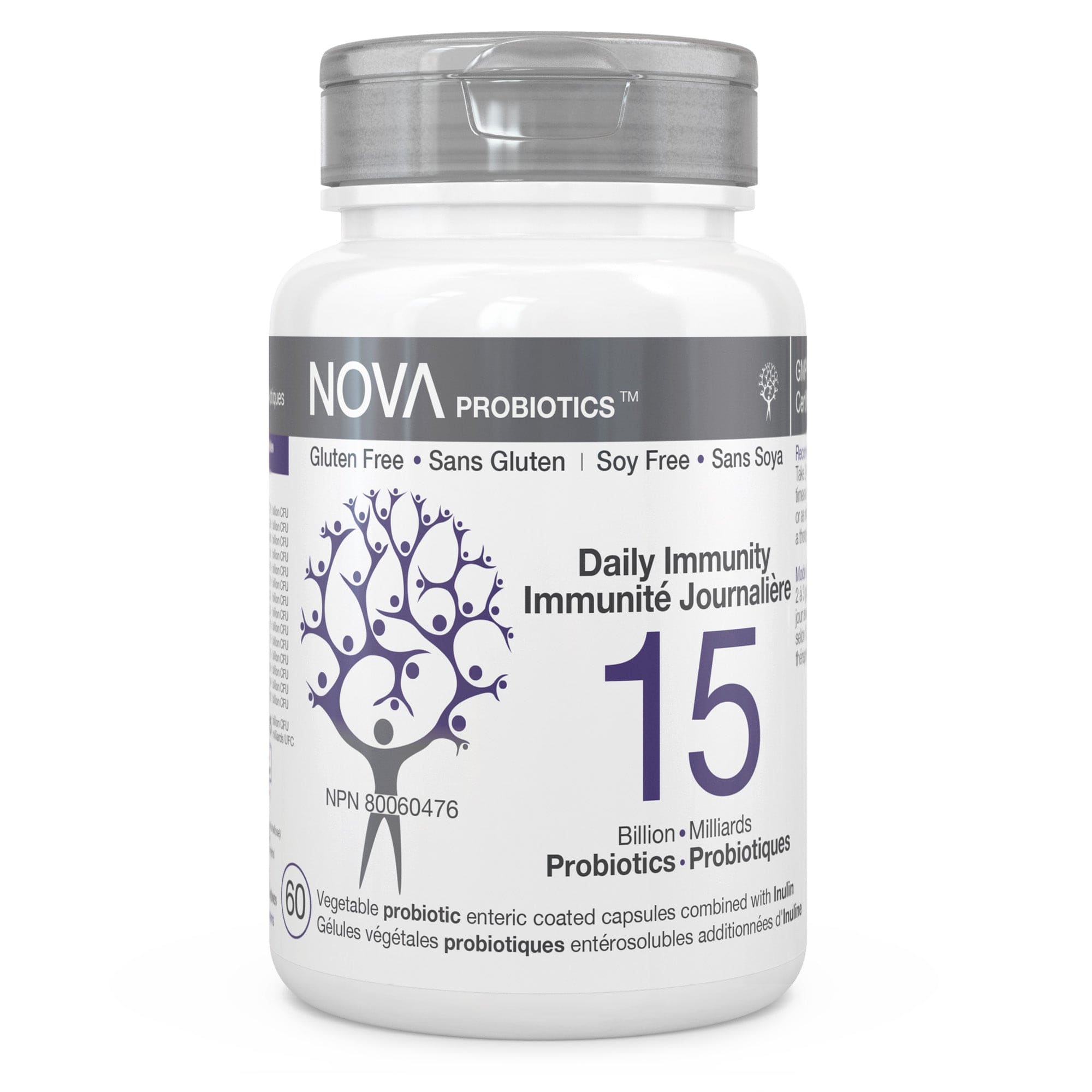 NOVA PROBIOTICS Suppléments Immunité journalière (14 souches, 15 milliards) (NPN80029464) 60caps