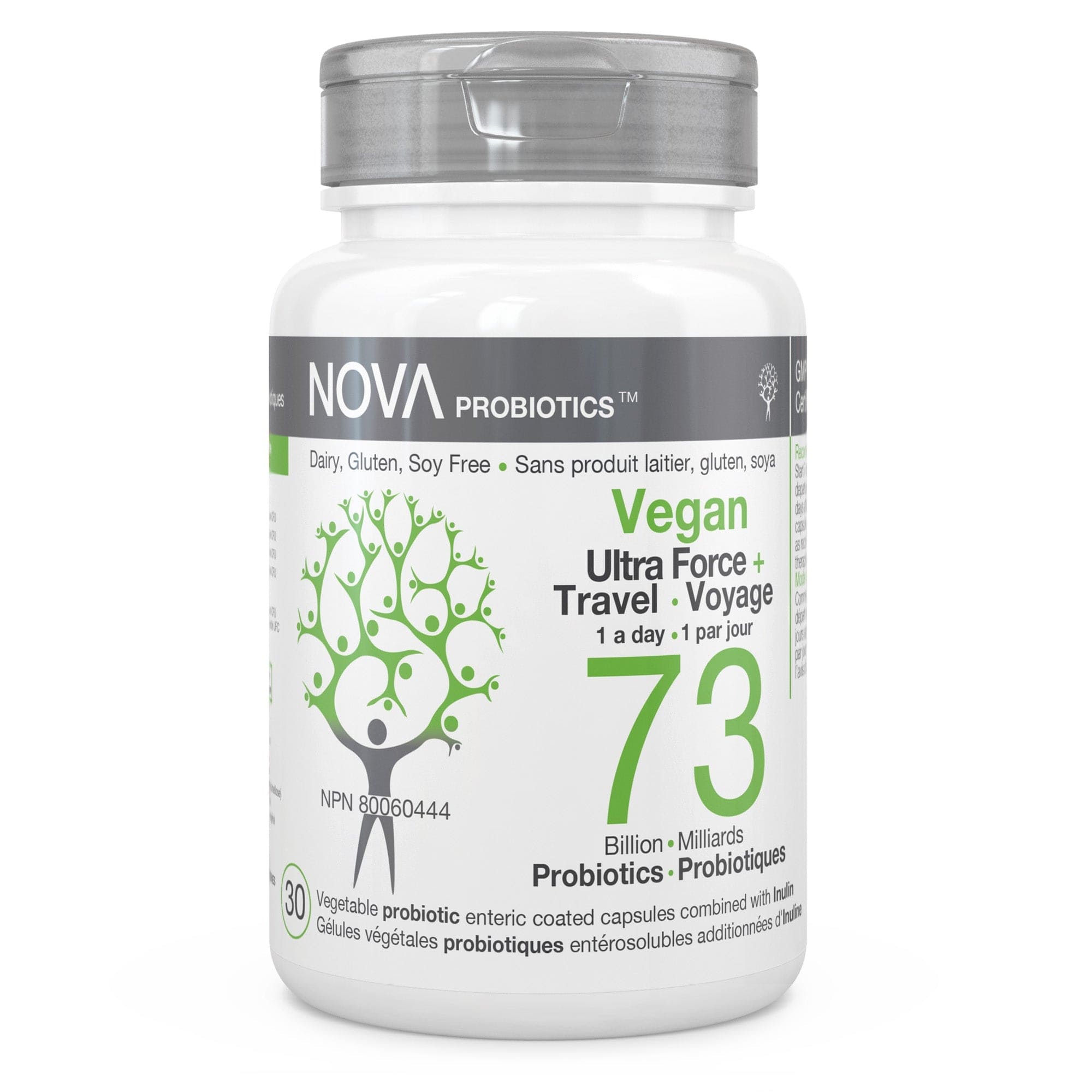 NOVA PROBIOTICS Suppléments Vegan ultra-force + voyage (4 souches, 73milliards) (NPN80031384) 30caps