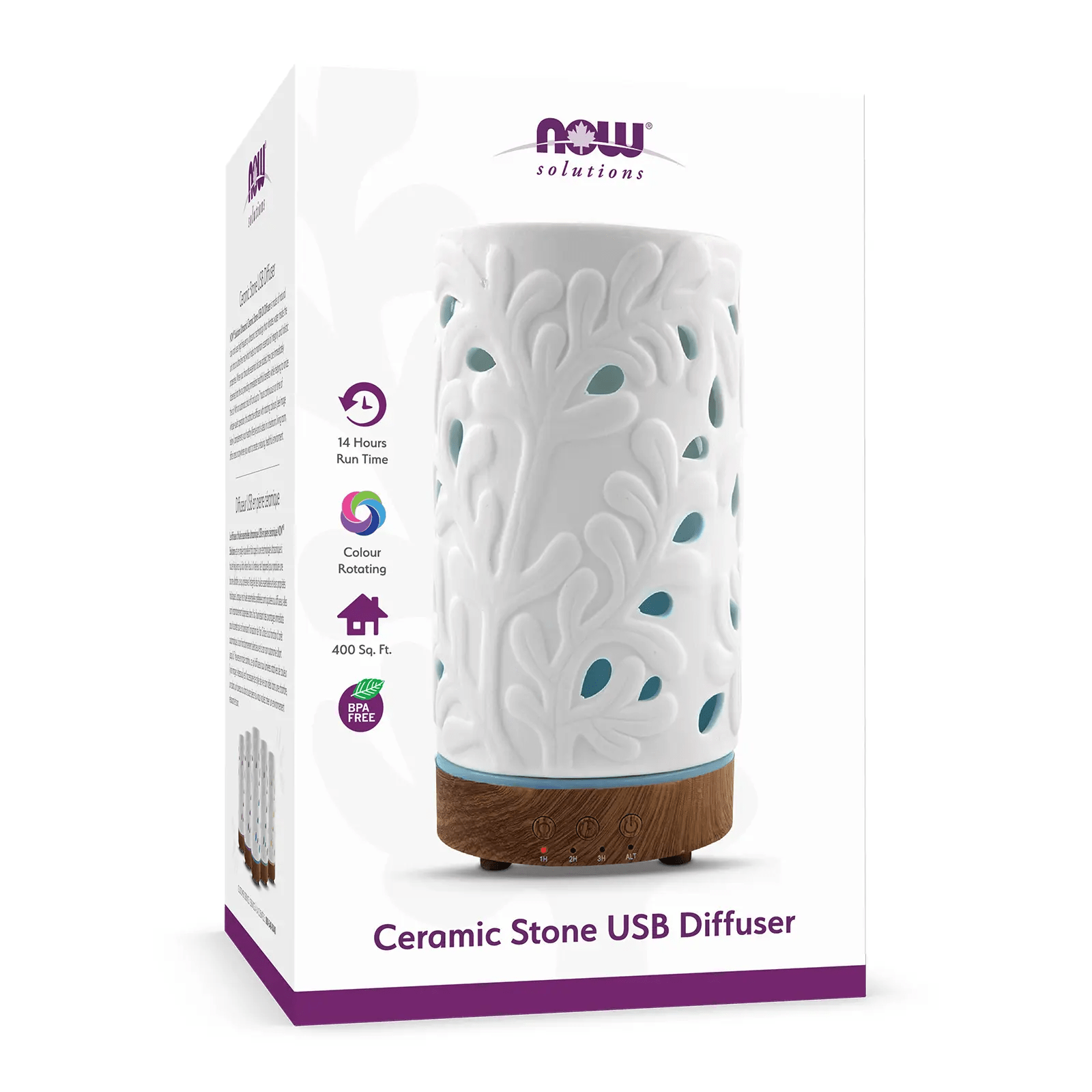 NOW Soins & beauté Diffuseur USB en pierre céramique blanche avec couleur rotative (un)