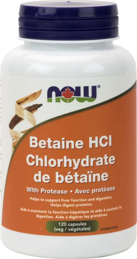 NOW Suppléments Chlorhydrate de bétaïne avec protéase 120caps