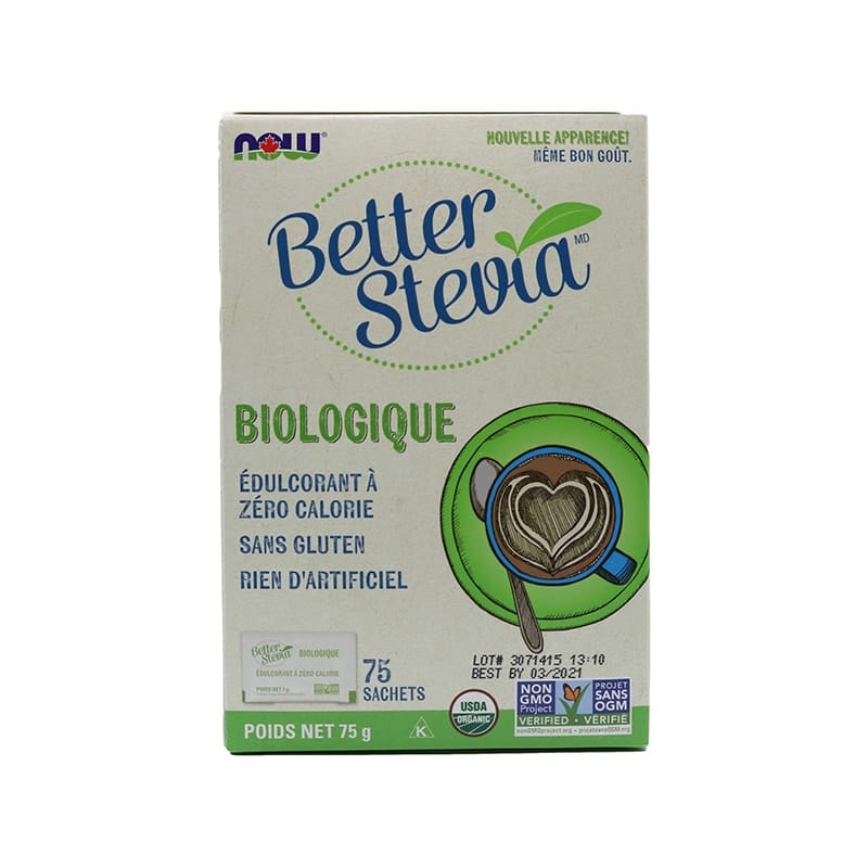 NOW Suppléments Extrait de stevia bio + inuline 1g 75s