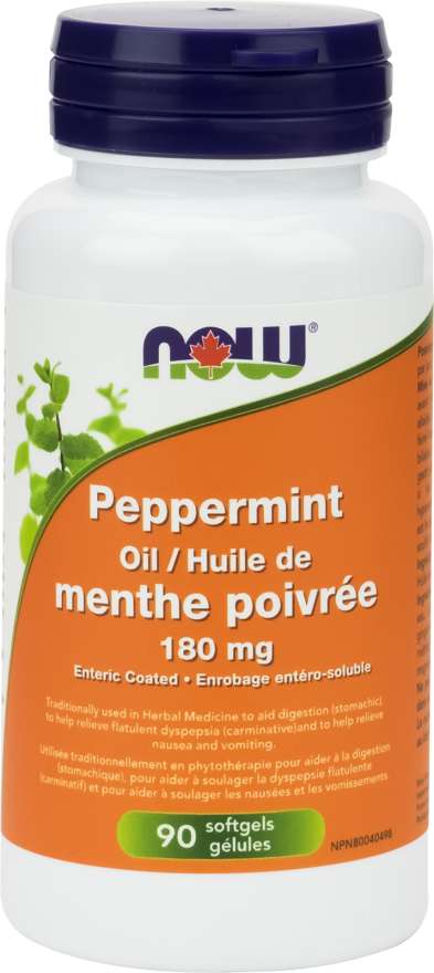 NOW Suppléments Huile de menthe poivrée 180mg 90gel
