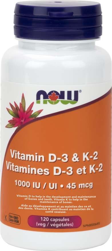 NOW Suppléments Vitamine D-3 et K-2 120vcaps