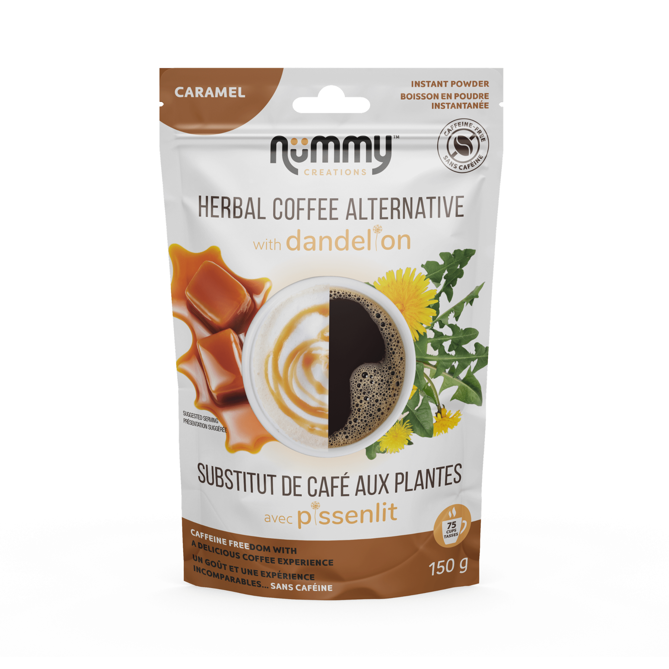 NUMMY CREATIONS Épicerie Substitut de café instantané aux plantes avec pissenllit saveur : Caramel 150g