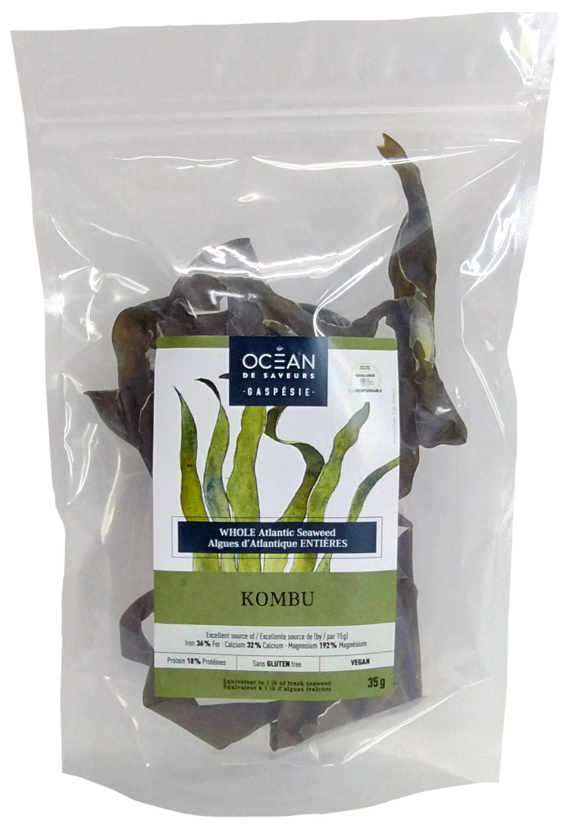 OCEAN DE SAVEURS GASPÉSIE Épicerie Algues d'Atlantique entières kombu bio 30g