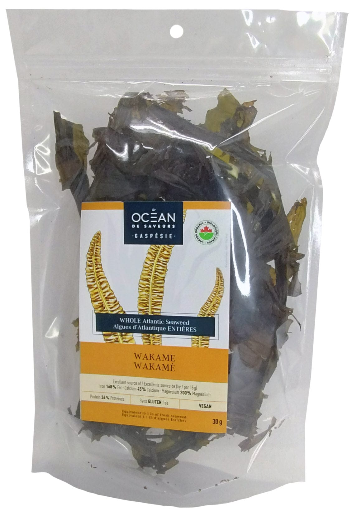 OCEAN DE SAVEURS GASPÉSIE Épicerie Algues d'Atlantique entières wakame bio 30g