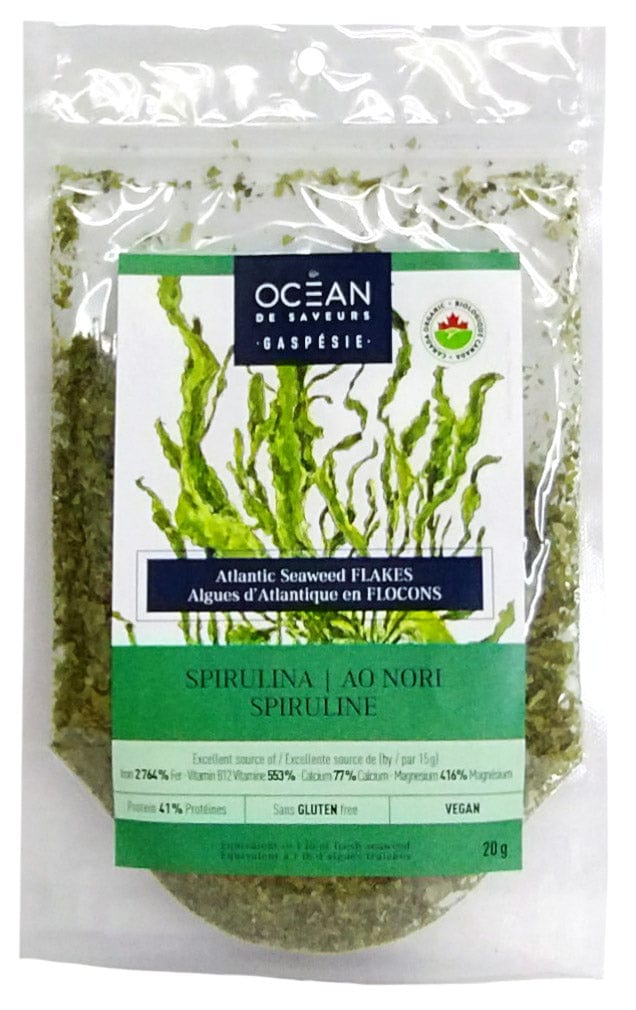 OCEAN DE SAVEURS GASPÉSIE Épicerie Algues d'Atlantique flocons spiruline bio 20g