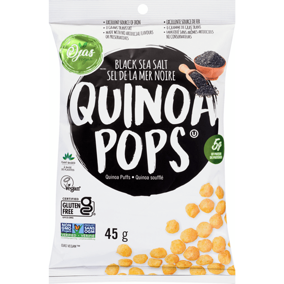 OJAS VEGAN Épicerie Quinoa pops au sel de mer noire 45g