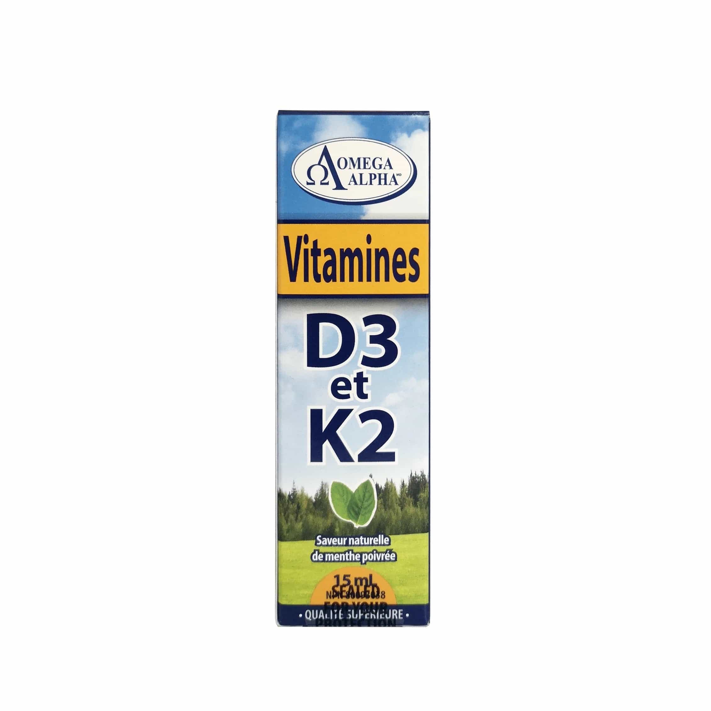 OMÉGA ALPHA PHARMATICAL suppléments Vitamine D3 et K2 (saveur menthe poivrée) 15ml