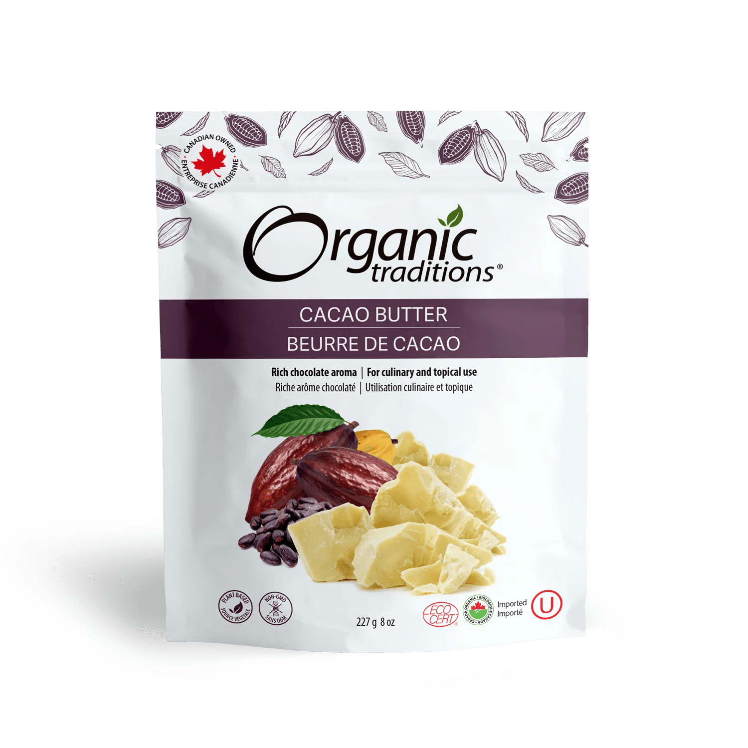 ORGANIC TRADITIONS Épicerie Beurre de cacao bio 227g