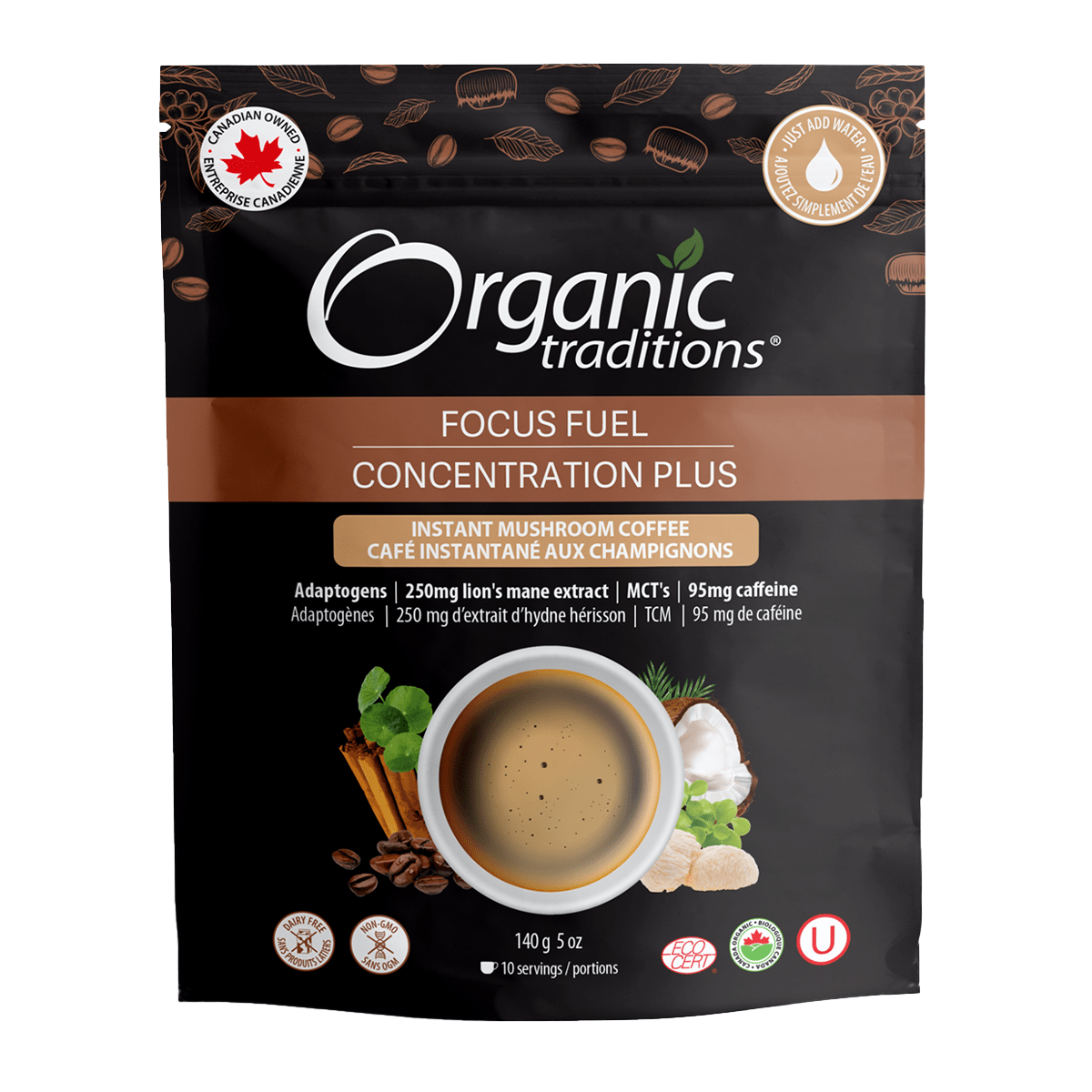 ORGANIC TRADITIONS Épicerie Concentration plus (café instantané aux champignons) bio 140g