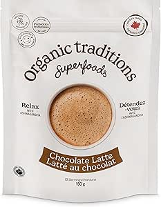 ORGANIC TRADITIONS Épicerie Latté au chocolat avec ashwagandha et probiotiques bio 150g