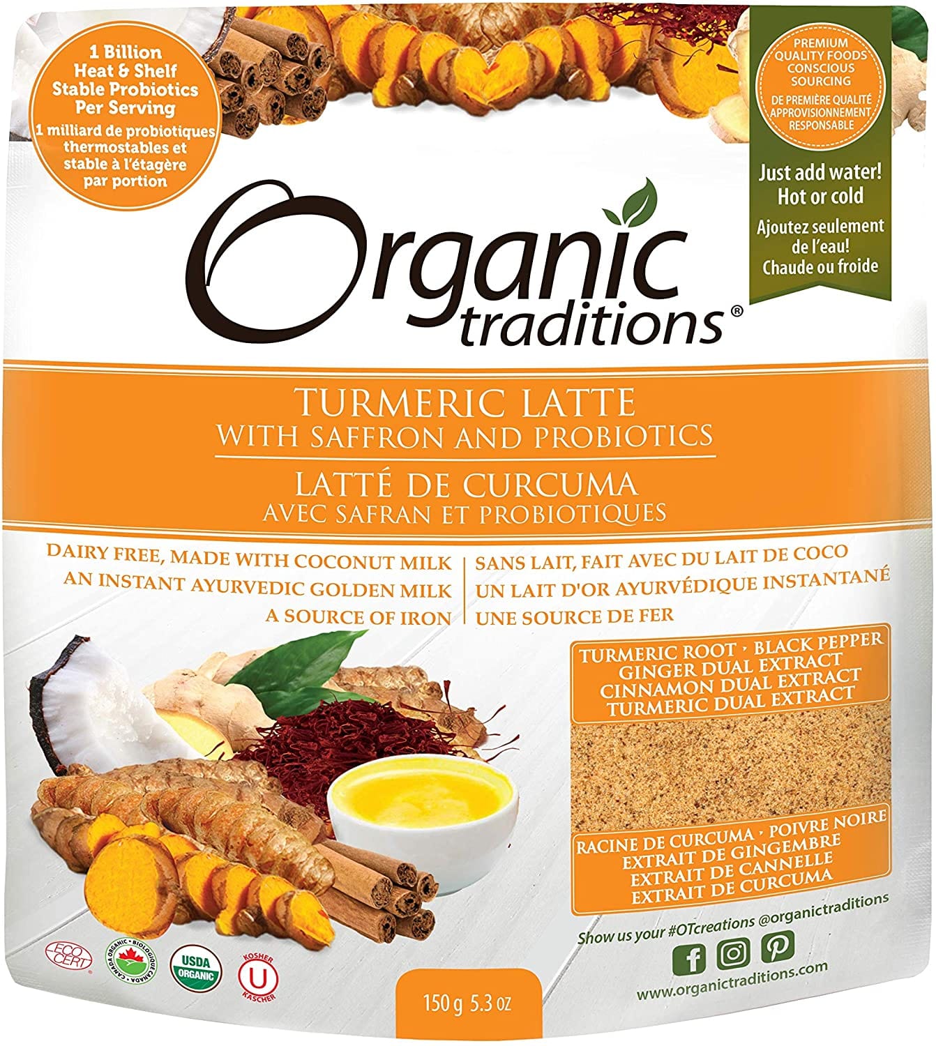 ORGANIC TRADITIONS Épicerie Latté curcuma bio 150g