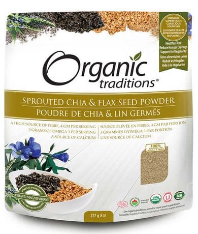 ORGANIC TRADITIONS Épicerie Poudre chia et lin germée bio 227g