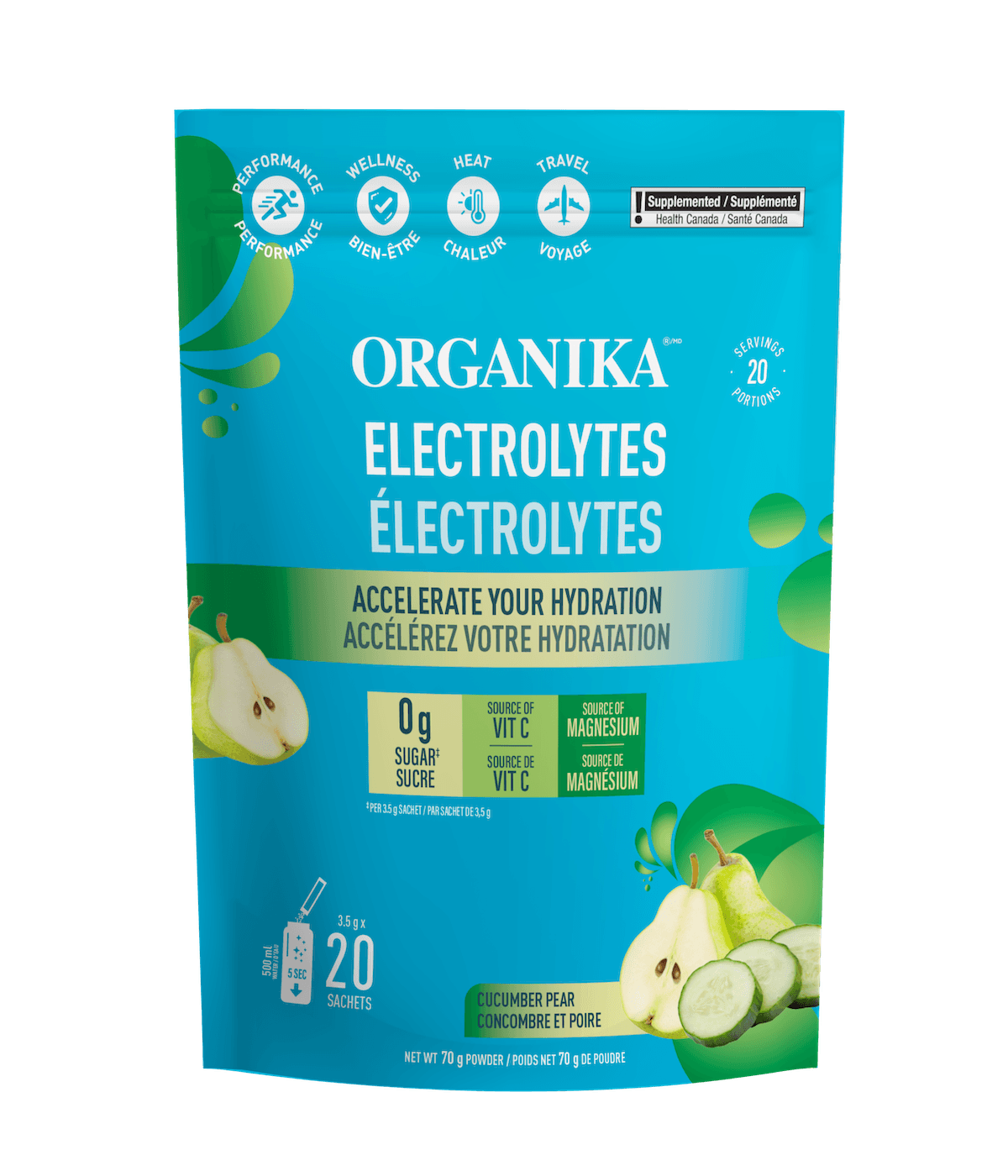 ORGANIKA Suppléments Électrolytes (concombres et poires) 20x3,5g