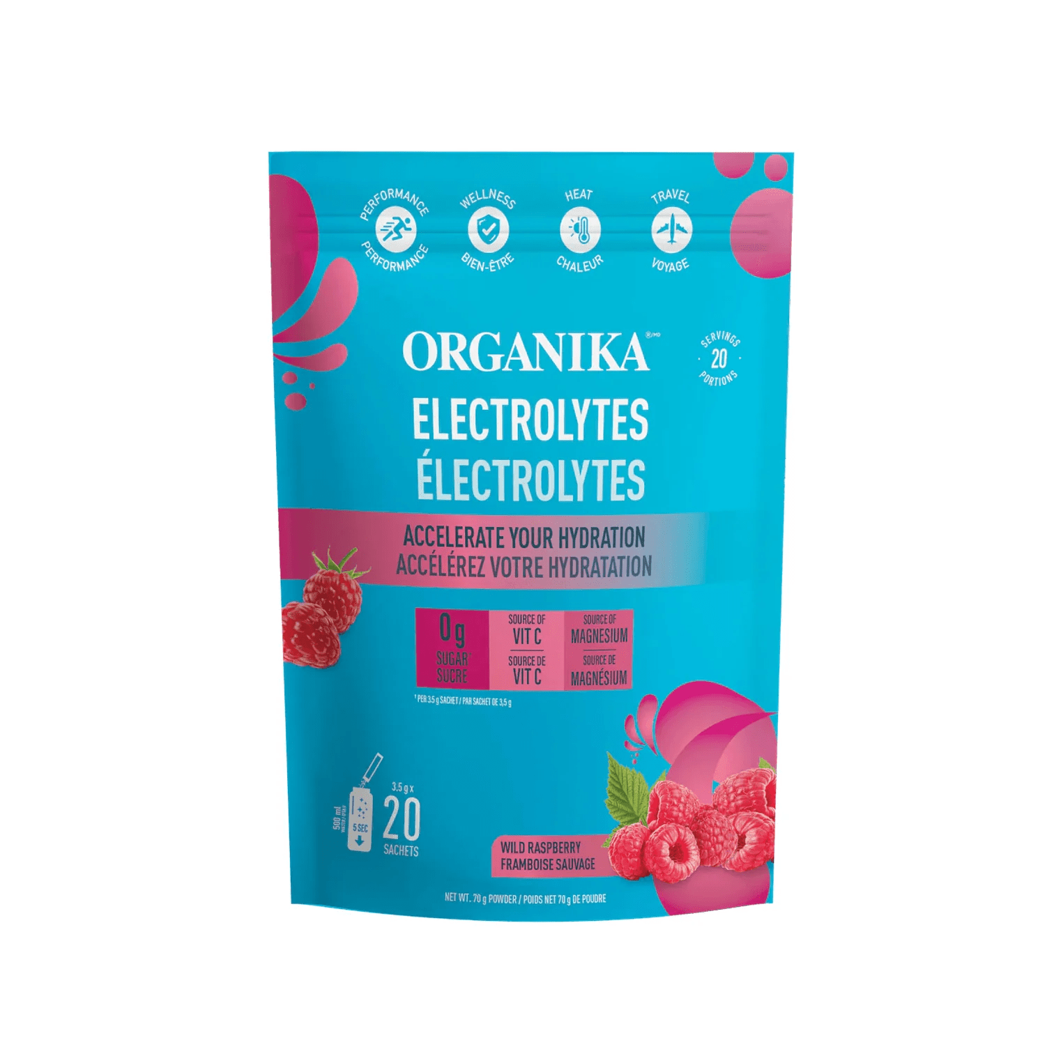 ORGANIKA Suppléments Électrolytes framboise sauvage 20x3,5g