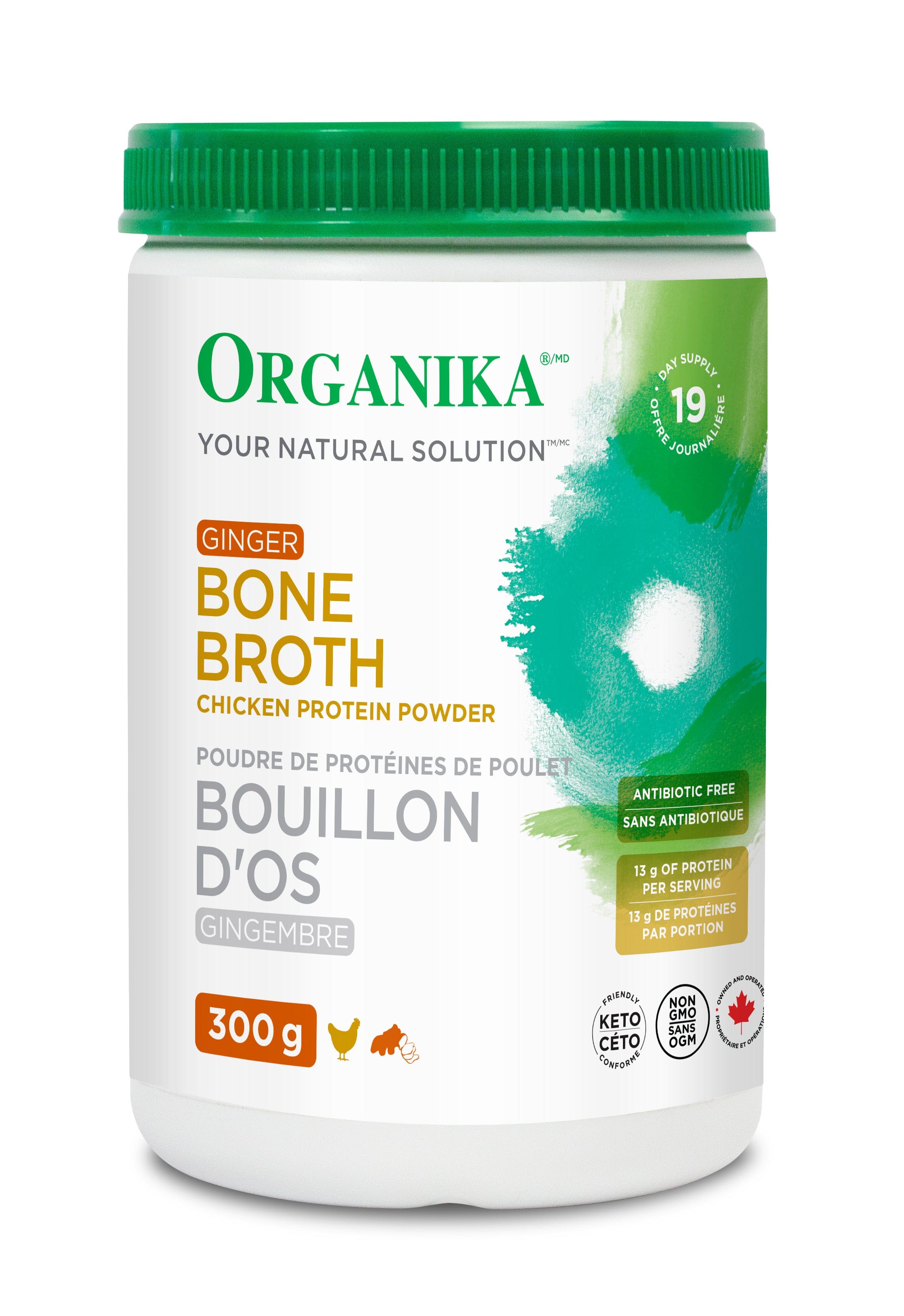 ORGANIKA Suppléments Poudre protéines bouillon os poulet (gingembre) 300g
