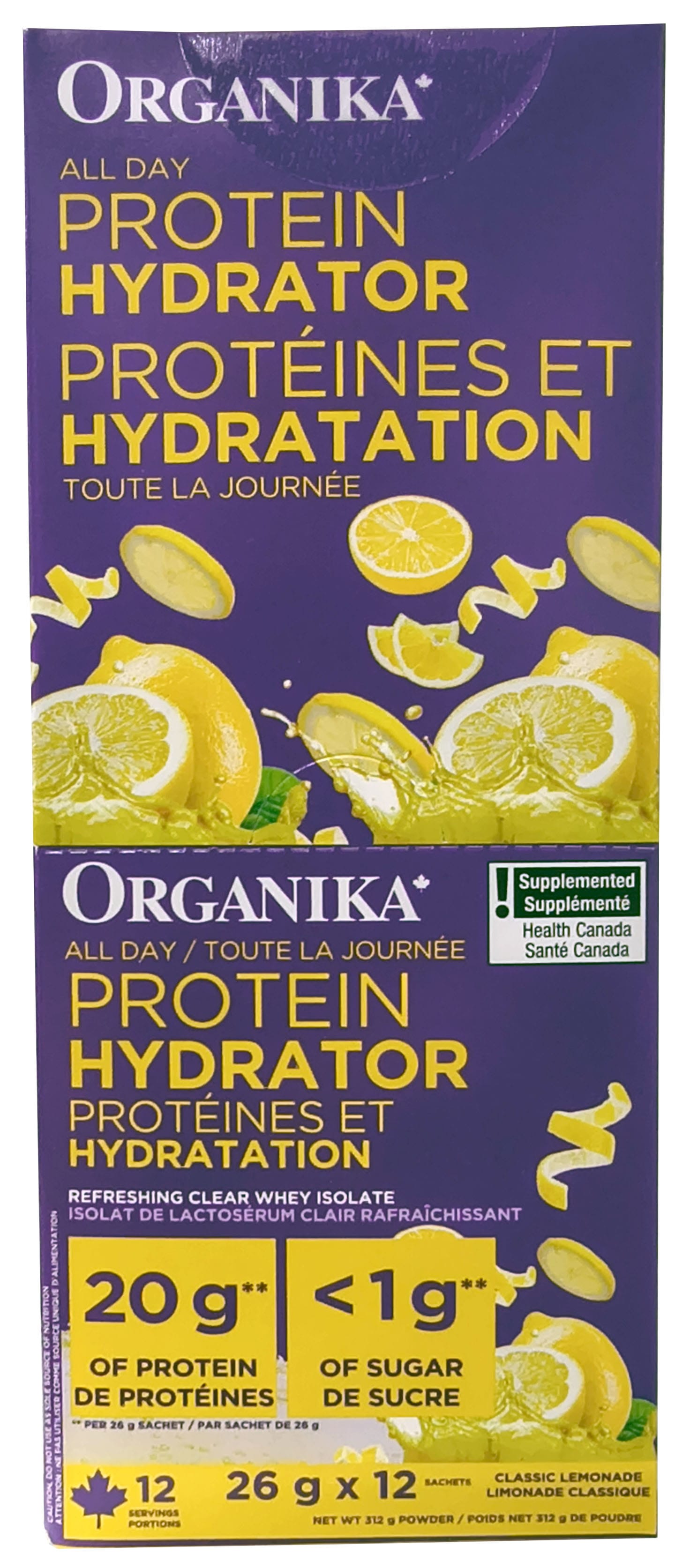 ORGANIKA Suppléments Protéines de lactosérum et hydratation toute la journée (citron) 12x26g