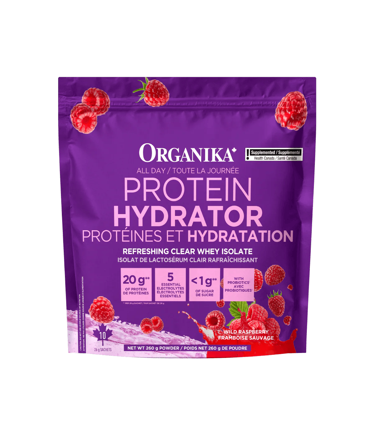 ORGANIKA Suppléments Protéines de lactosérum et hydratation toute la journée (framboise) 10s