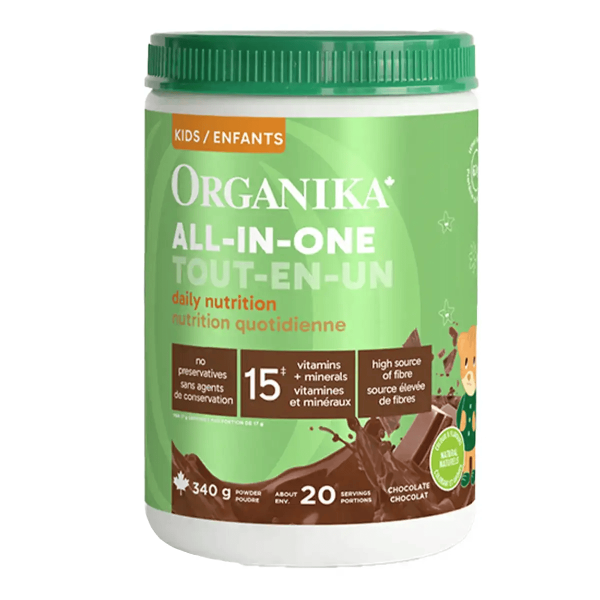 ORGANIKA Suppléments Protéines lactosérum tout-en-un pour enfants (chocolat) 340g