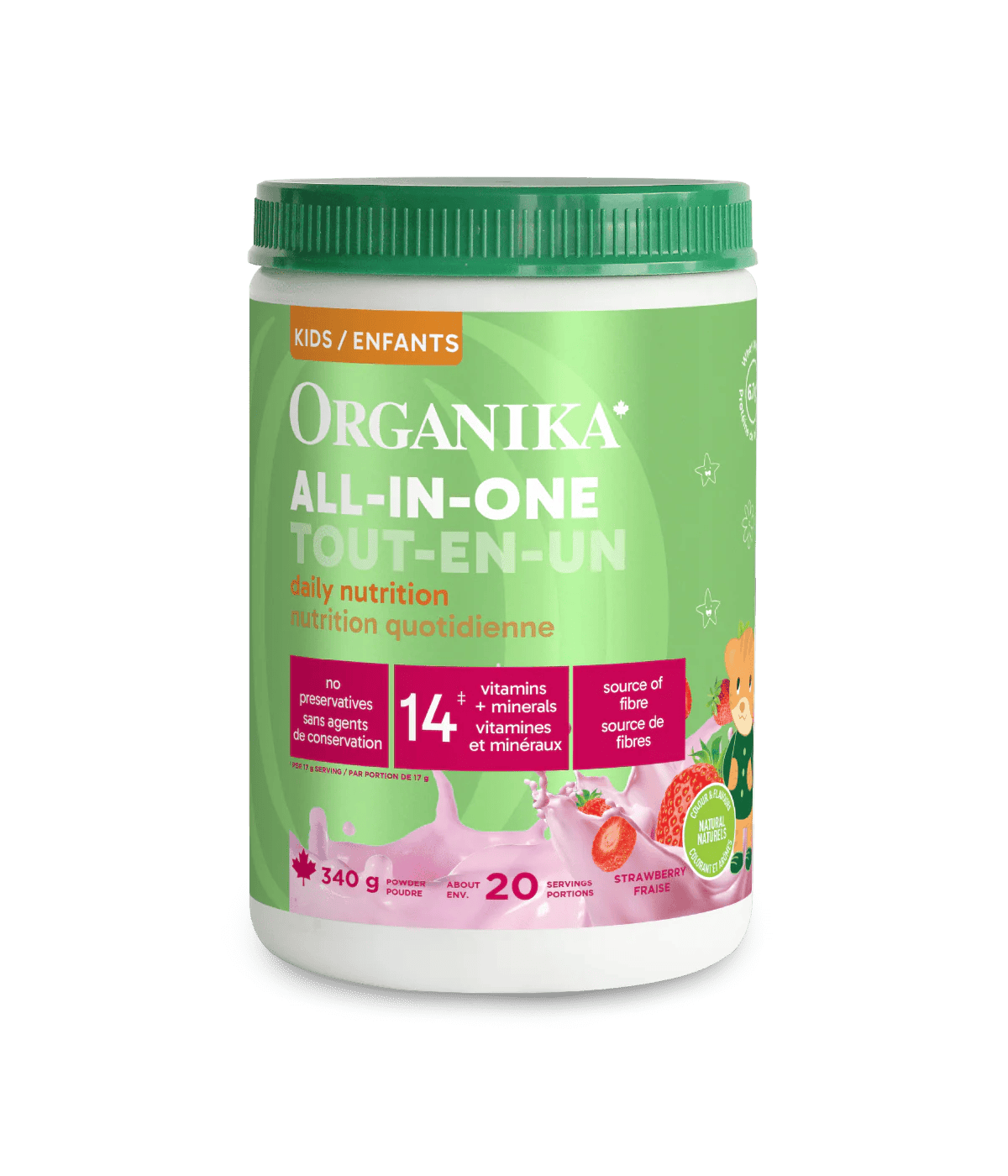 ORGANIKA Suppléments Protéines lactosérum tout-en-un pour enfants (fraise) 340g