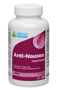PLATINUM Suppléments Anti-nauséa prénatale (gingembre naturel + Vit B6) 60gel 
DATE DE PÉREMPTION : 31 OCTOBRE 2024