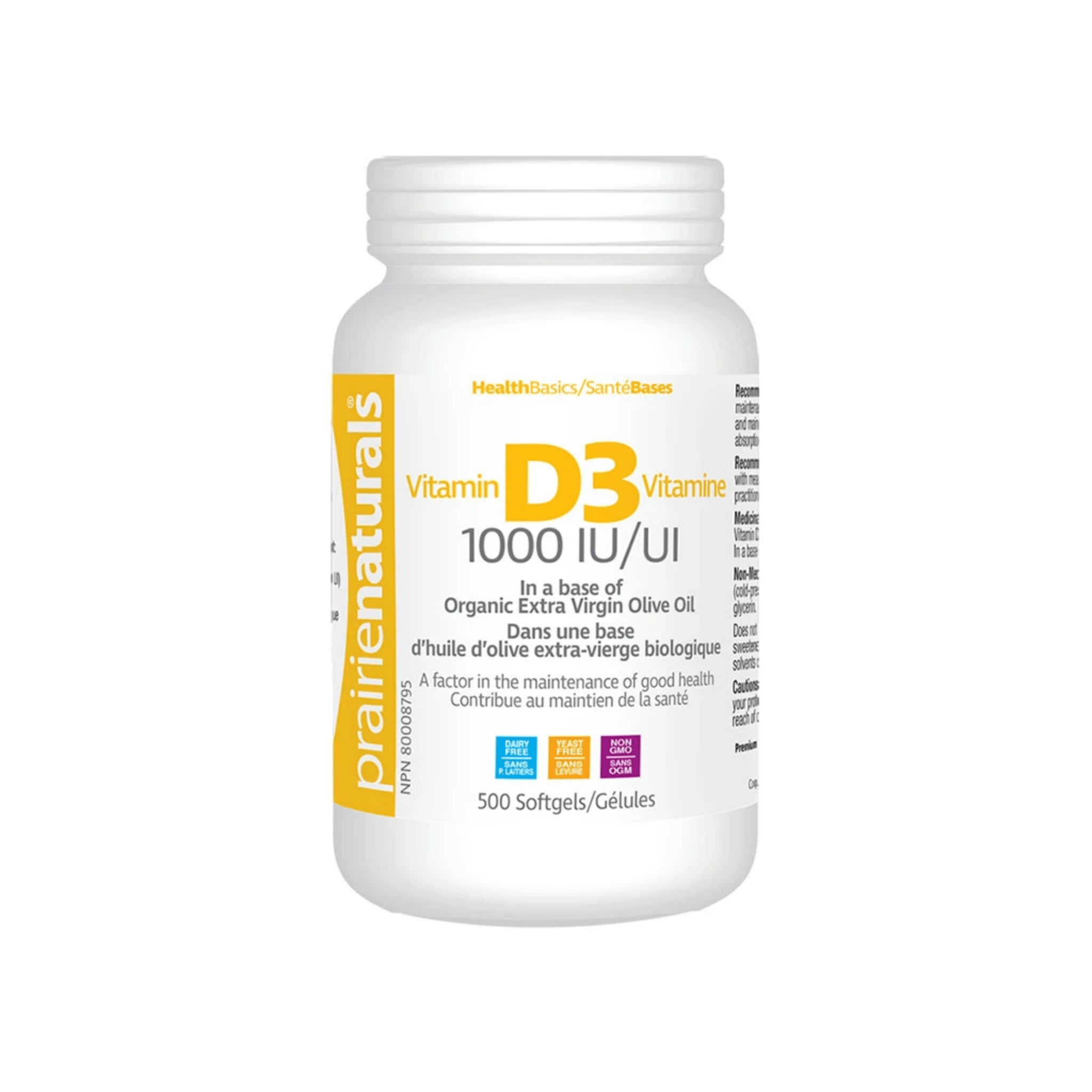 PRAIRIE NATURALS Suppléments Vitamine D3 1000ui 500gel
