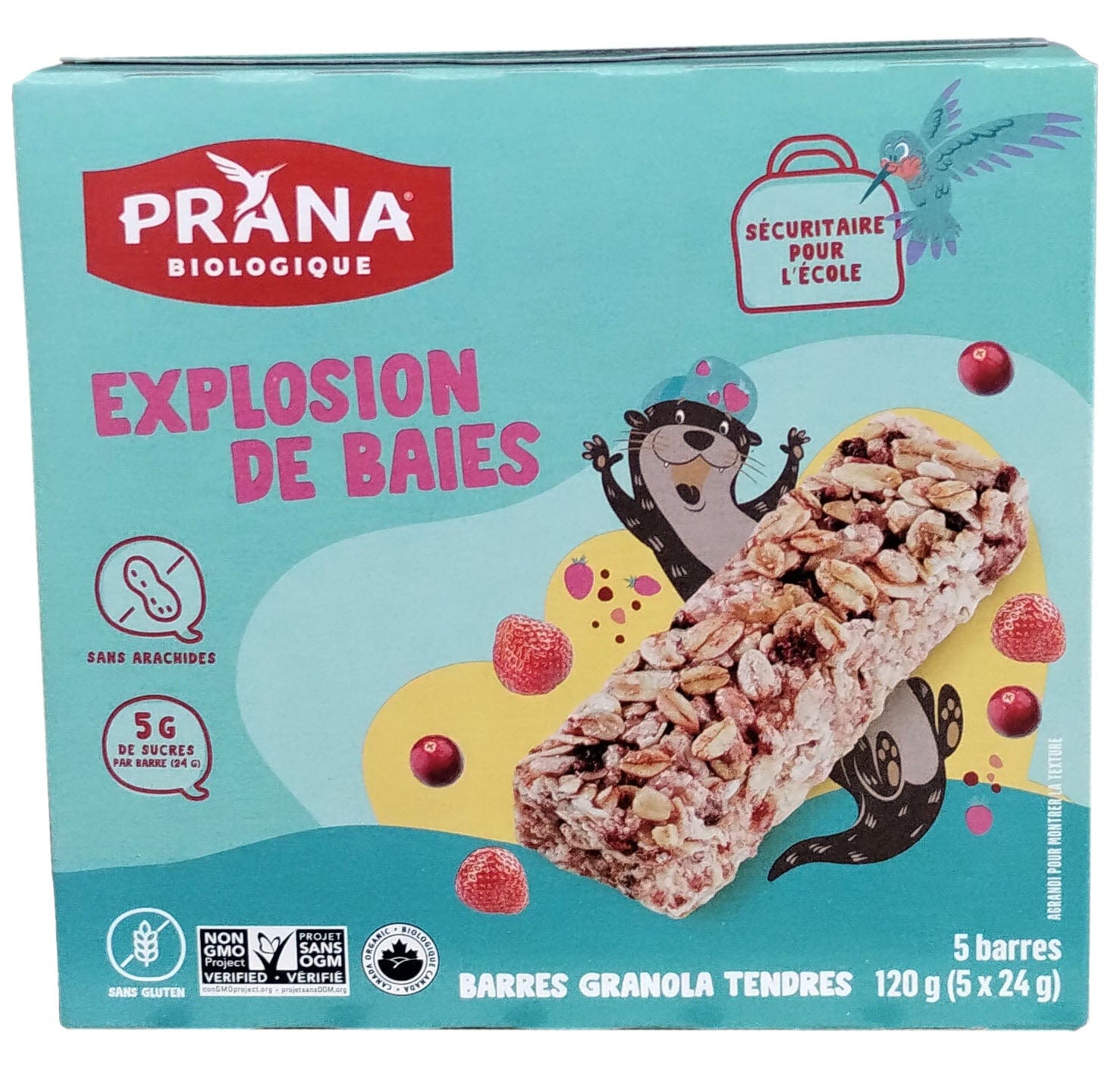 PRANA Épicerie Barres tendres granola explosion de baies  bio 5x24g