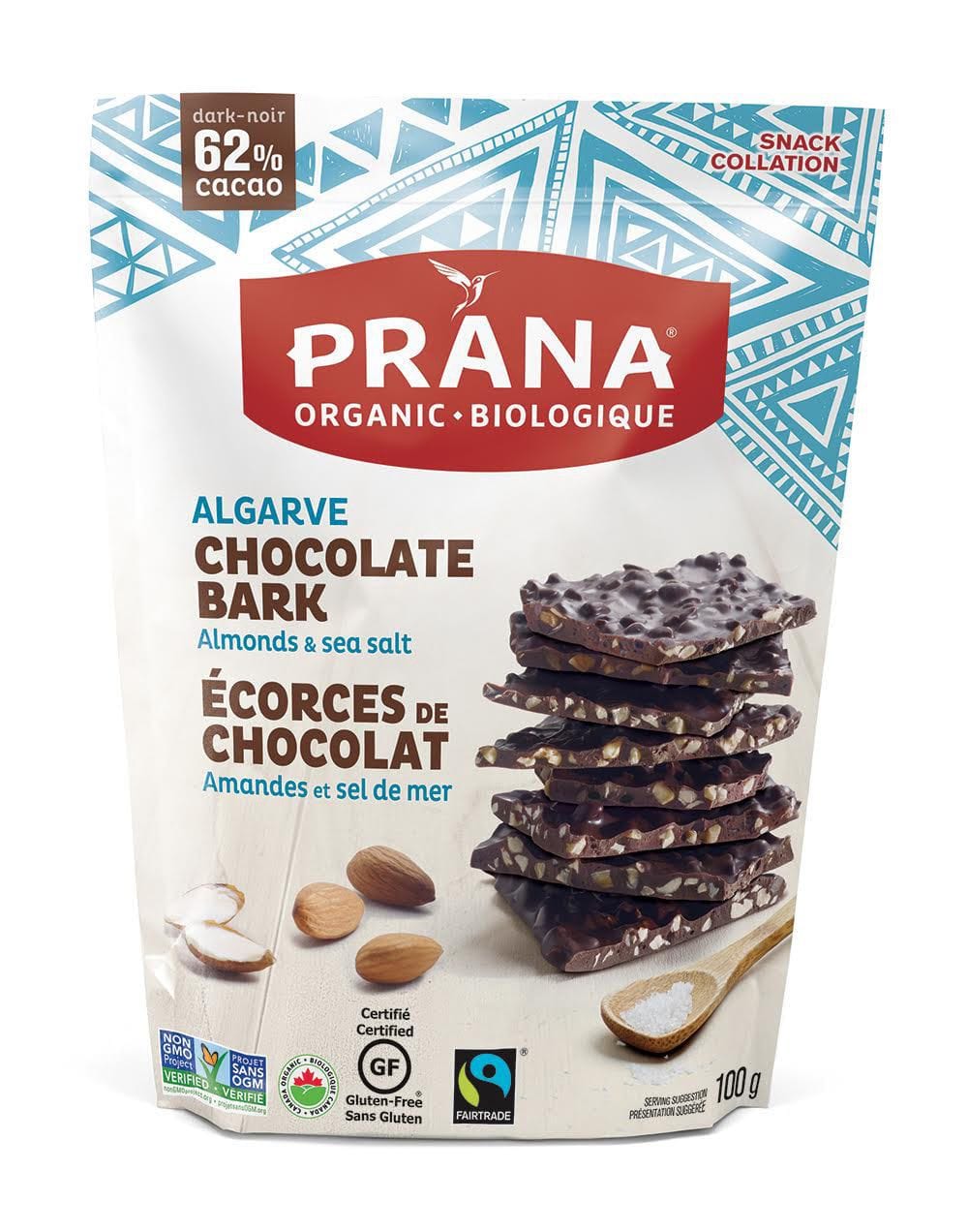 PRANA Épicerie Écorces de chocolat amandes et sel de mer bio 100g