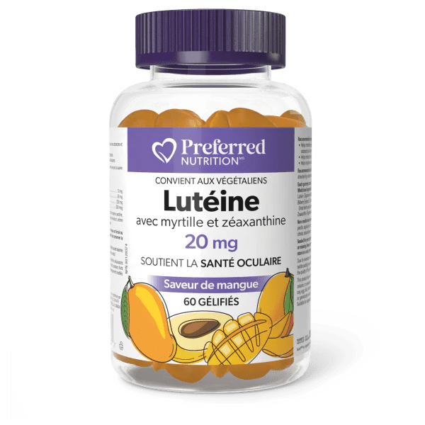 PREFERRED NUTRITION Suppléments Lutéine 20mg (mangue)  60gummies
DATE DE PÉREMPTION : 31 JANVIER 2026