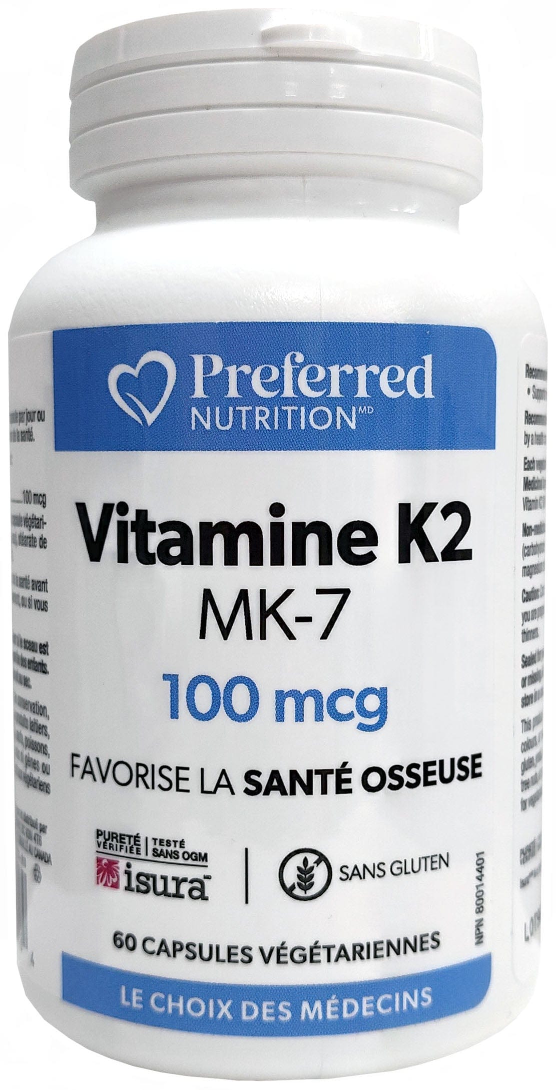 PREFERRED NUTRITION Suppléments Vitamine K2 (100mcg végétariennes) 60vcaps