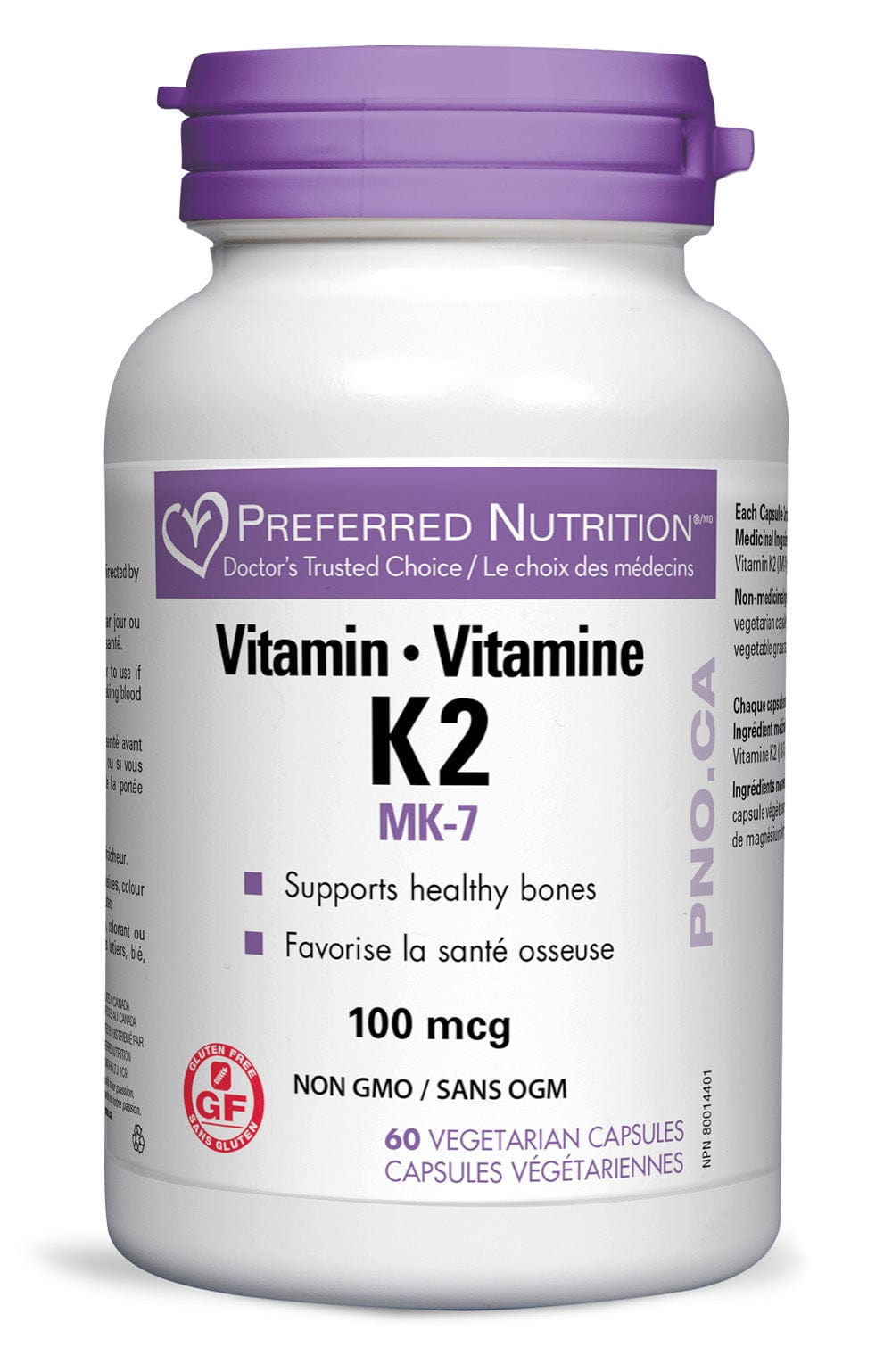 PREFERRED NUTRITION Suppléments Vitamine K2 (100mcg végétariennes) 60vcaps