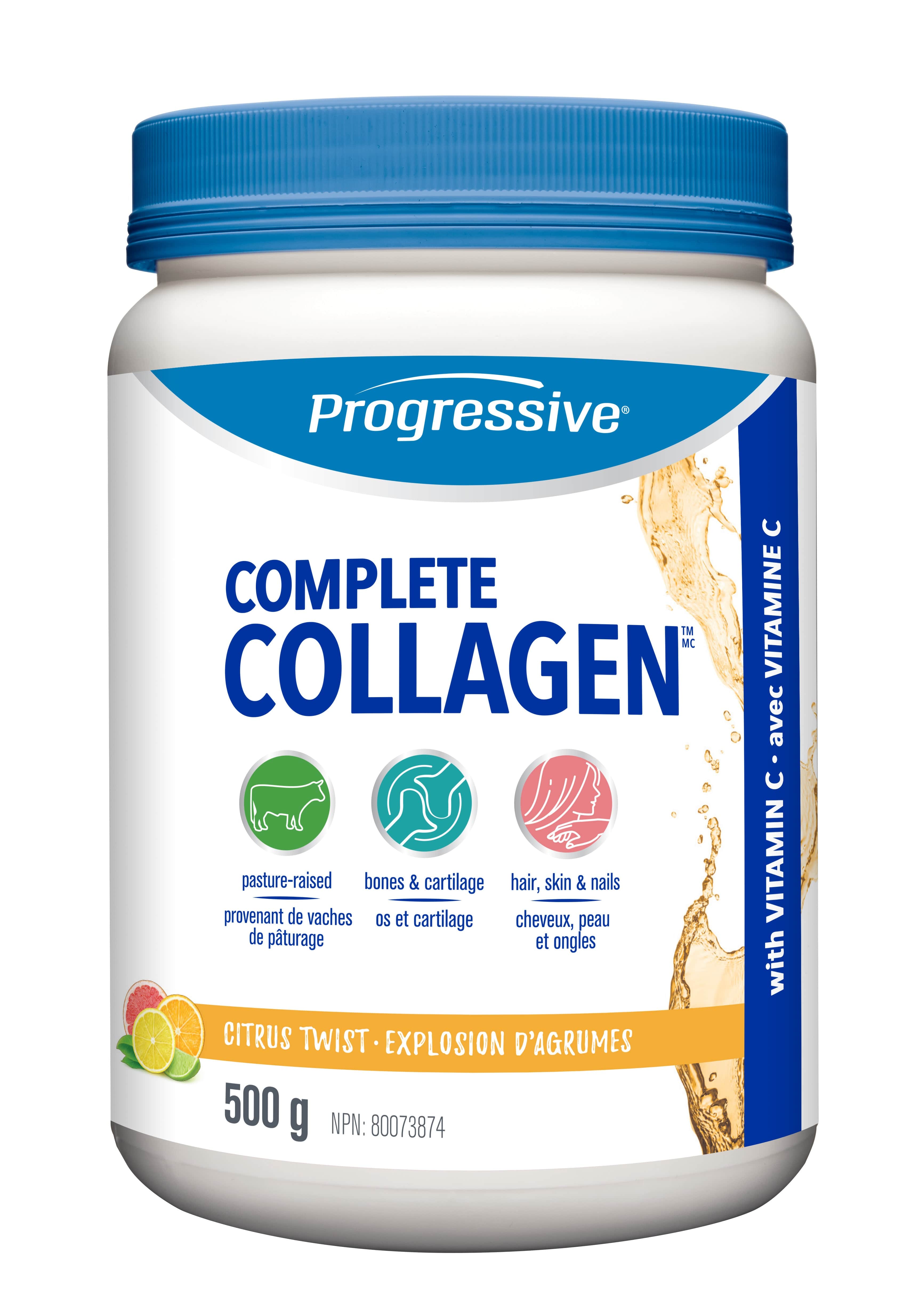 PROGRESSIVE Suppléments Complete collagen (formule adultes saveur explosion d'agrumes) 500g