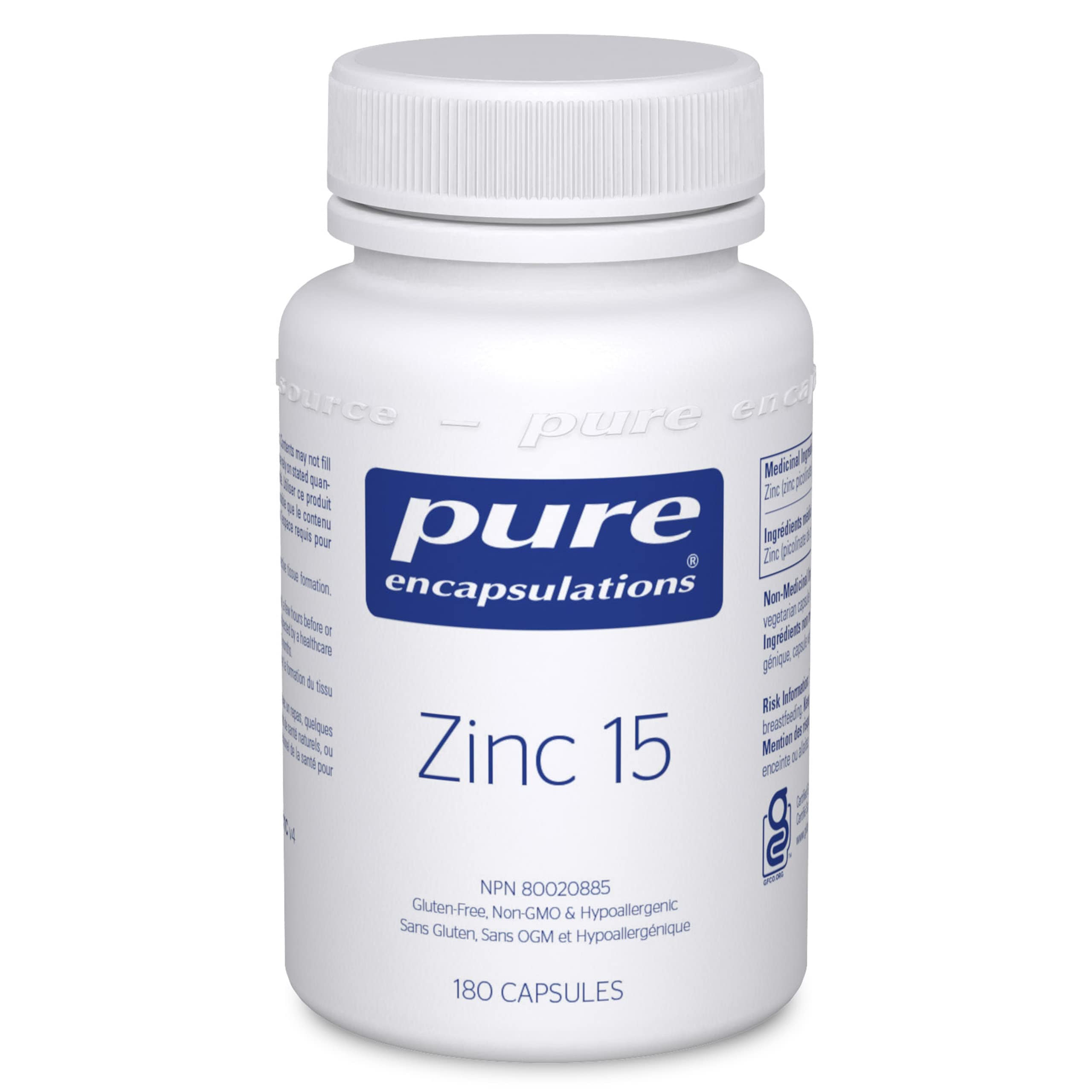 PURE ENCAPSULATIONS Suppléments Zinc 15 180caps