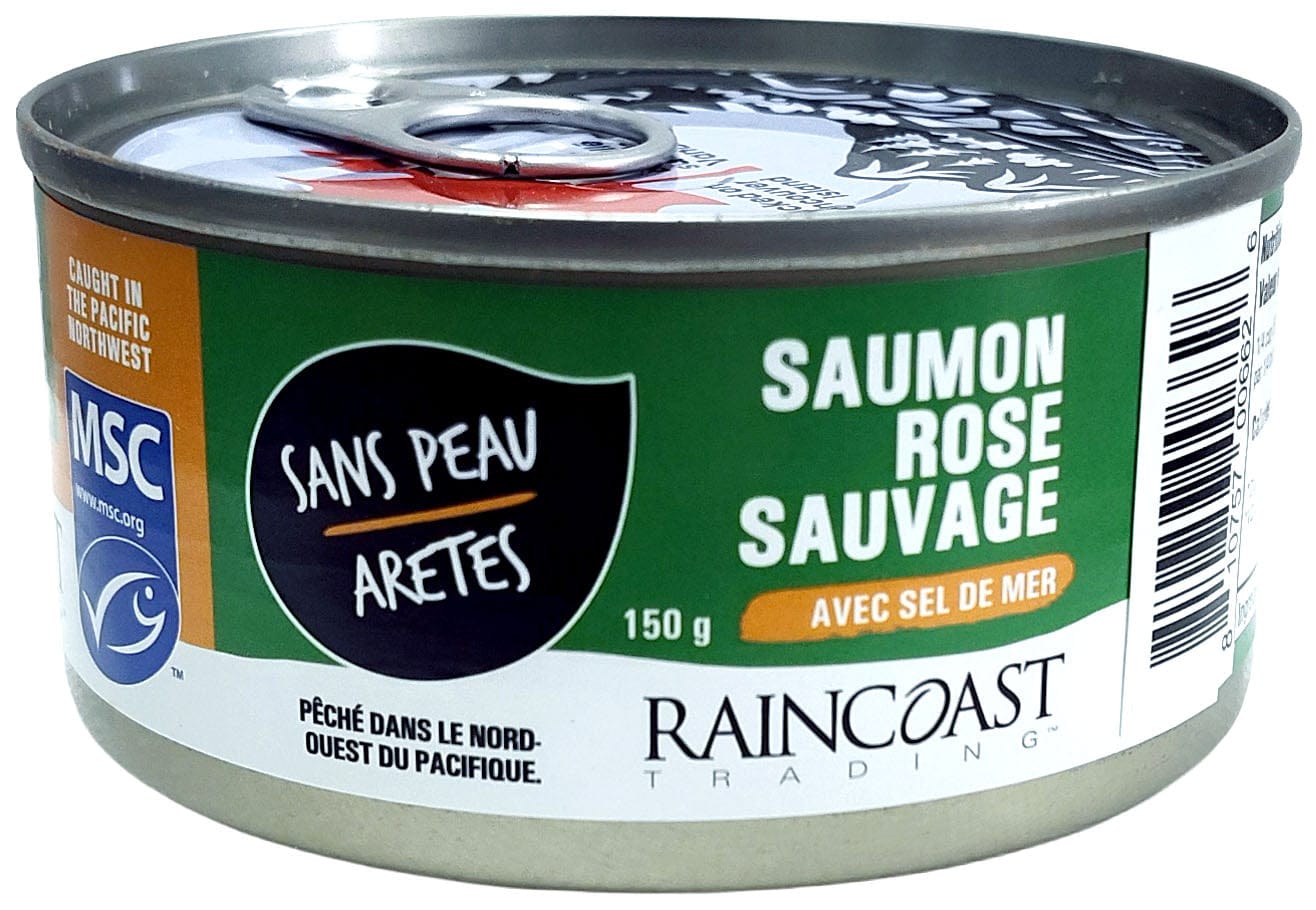 RAINCOAST TRADING Épicerie Saumon rose sauvage avec sel de mer sans peau sans aretes 150g