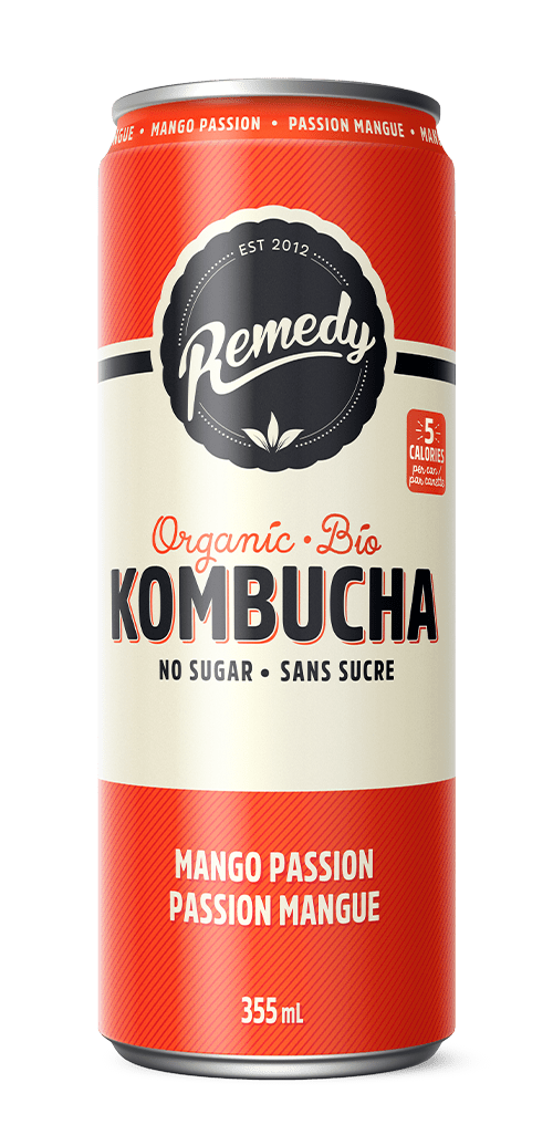 REMEDY KOMBUCHA Épicerie Kombucha fruits de la passion et mangues bio 355ml