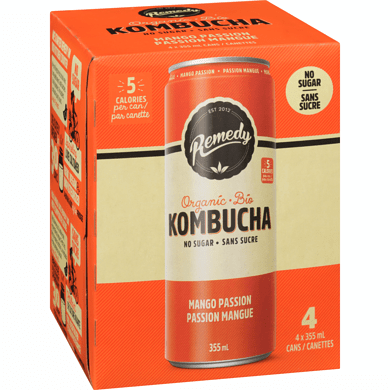 REMEDY KOMBUCHA Épicerie Kombucha fruits de la passion et mangues bio 4x355ml