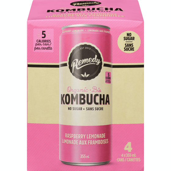 REMEDY KOMBUCHA Épicerie Kombucha limonade et framboises 4x355ml