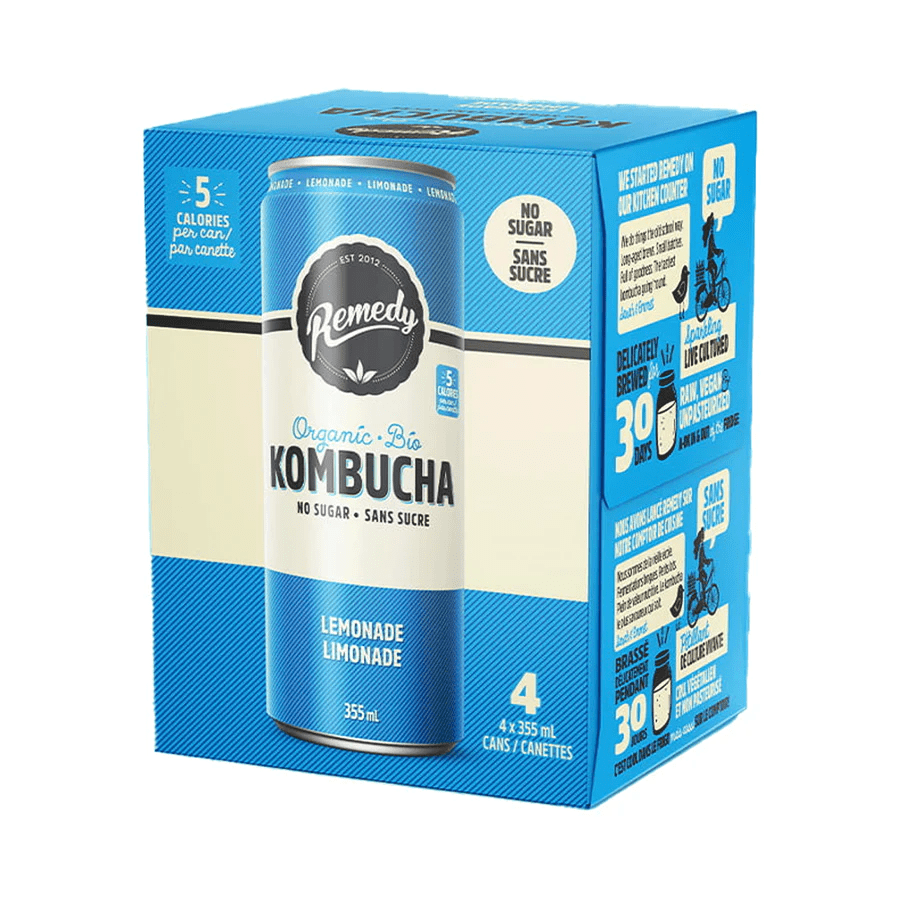 REMEDY KOMBUCHA Épicerie Kombucha limonade sans-sucre bio 4x355ml
