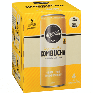 REMEDY KOMBUCHA Épicerie Kombucha sans-sucre gingembre et citron 4x355ml