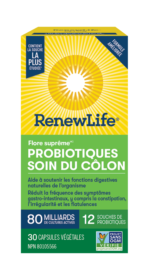 RENEW LIFE Suppléments Flore suprême probiotiques soins du colon (80 milliards) 30vcaps