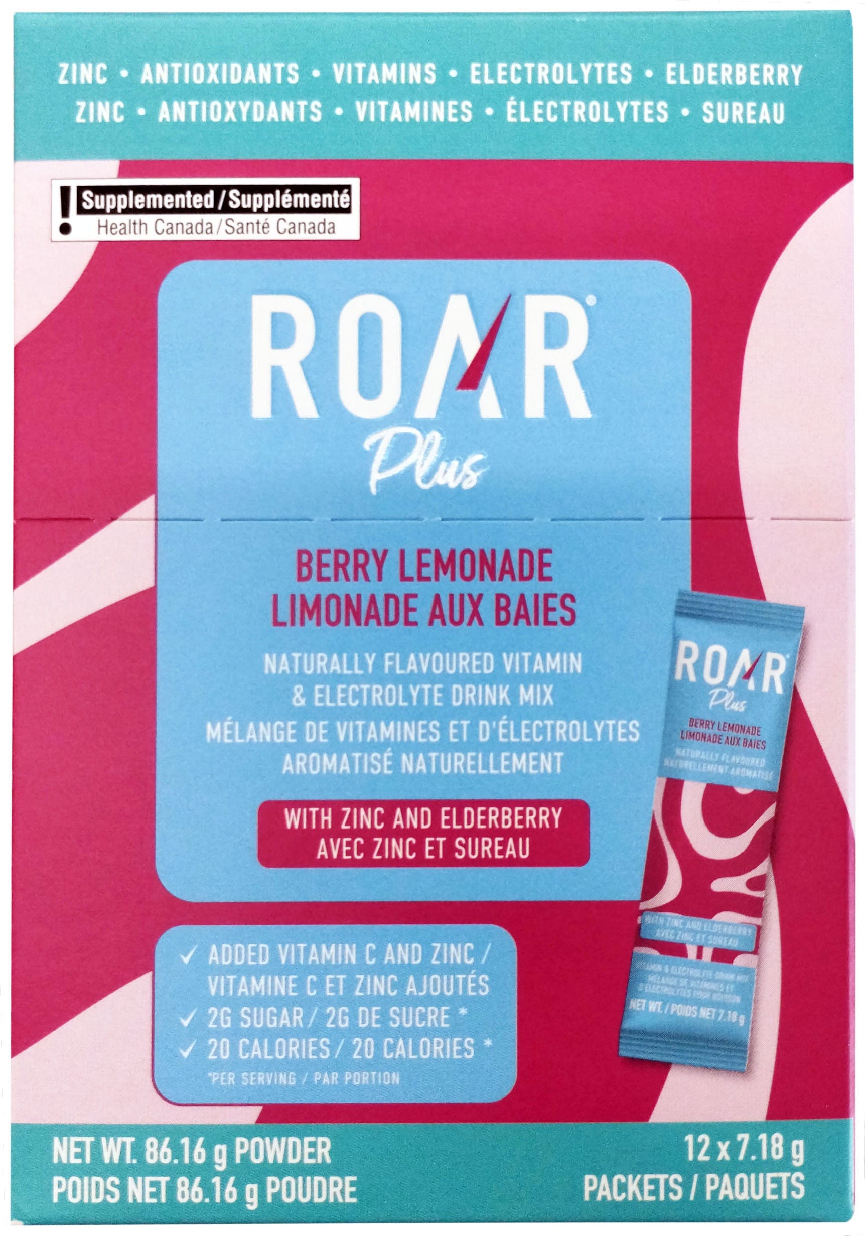 ROAR ORGANIC Épicerie Vitamines et électrolytes en poudre limonade aux baies 12x7g