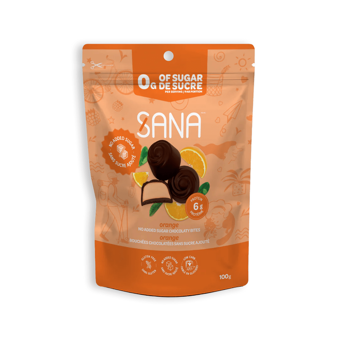 SANA Épicerie Bouchées chocolatées noires à l'orange  100g