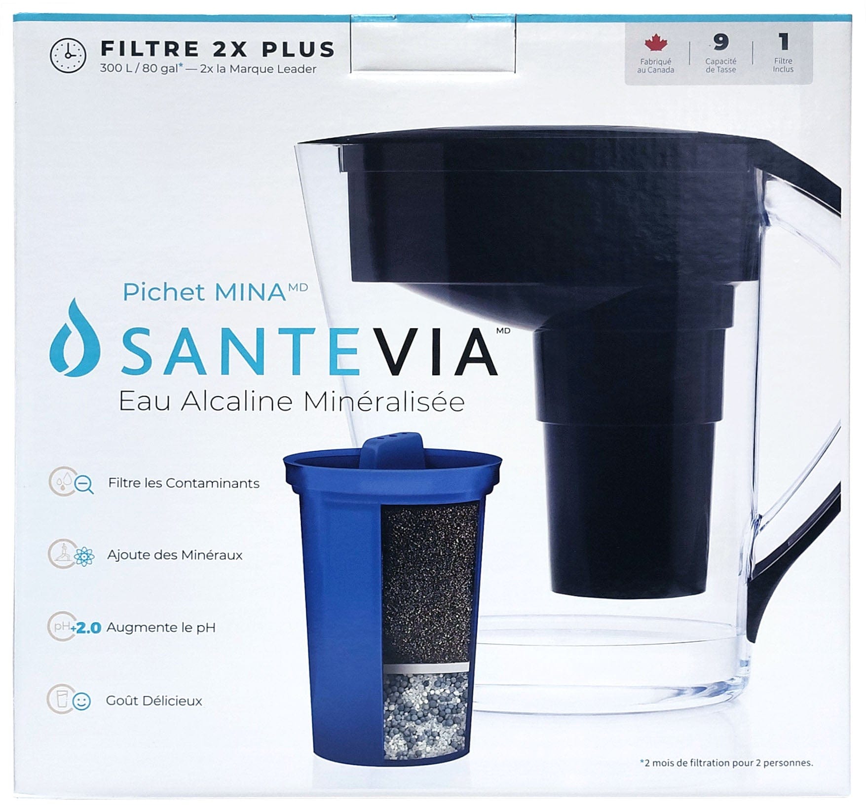 SANTEVIA SYSTEMS Épicerie Pichet noir série Mina (9 tasses) un