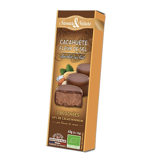 SAVEURS ET NATURE Épicerie Bouchées de chocolat cacahuète et fleur de sel bio 3x15g