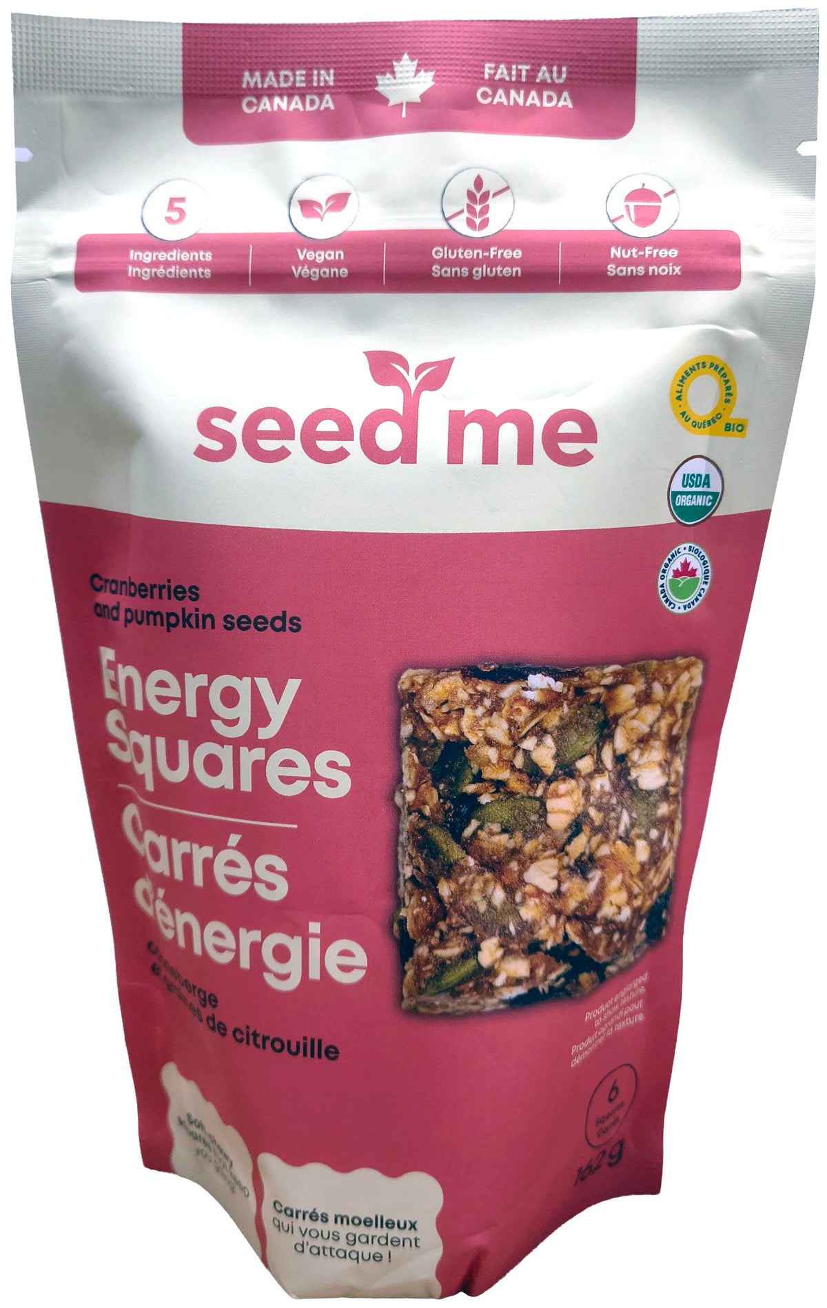 SEED ME Épicerie Carrés d'énergie canneberge et graines de citrouille 6un