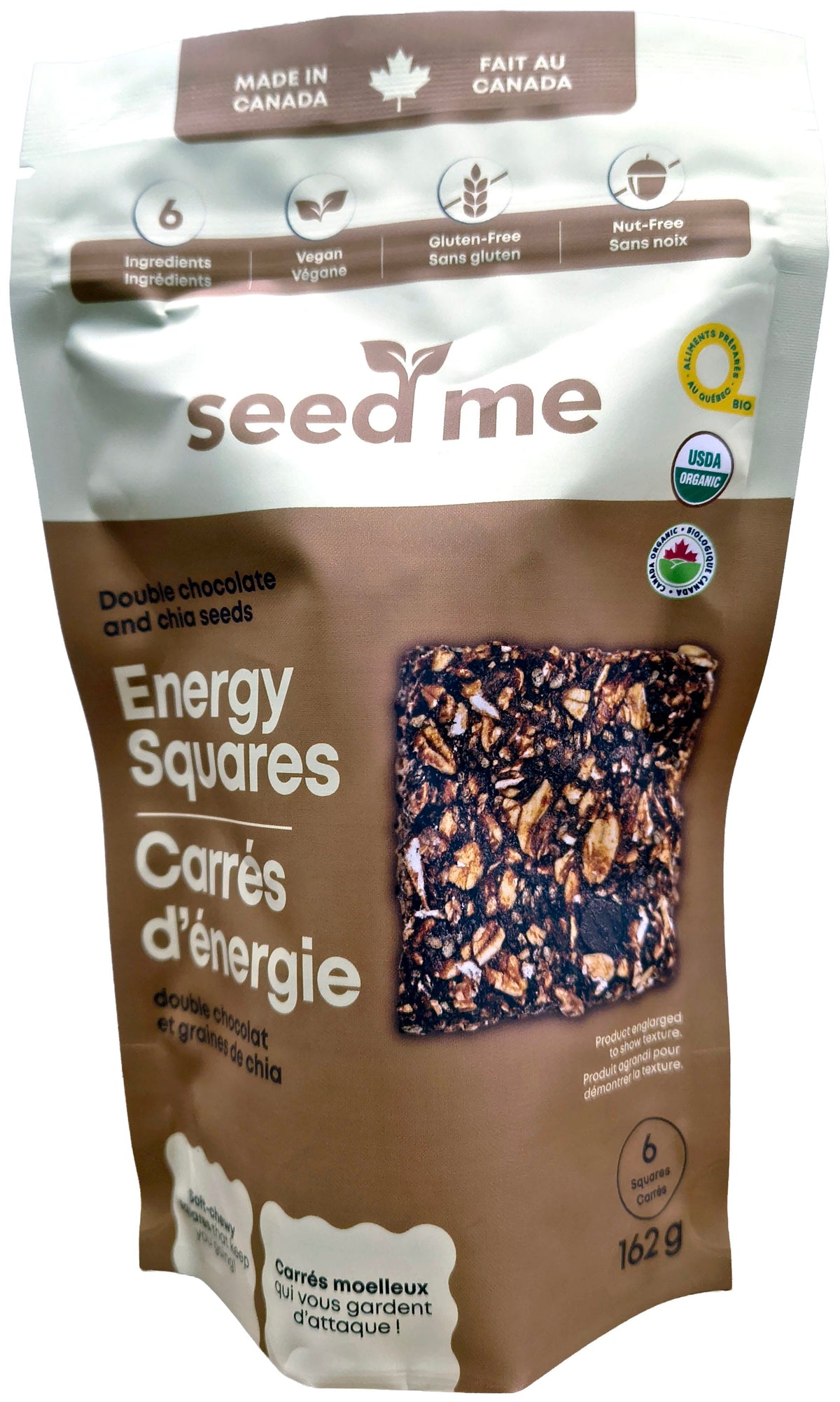 SEED ME Épicerie Carrés d'énergie chocolat et graine de chia 6un