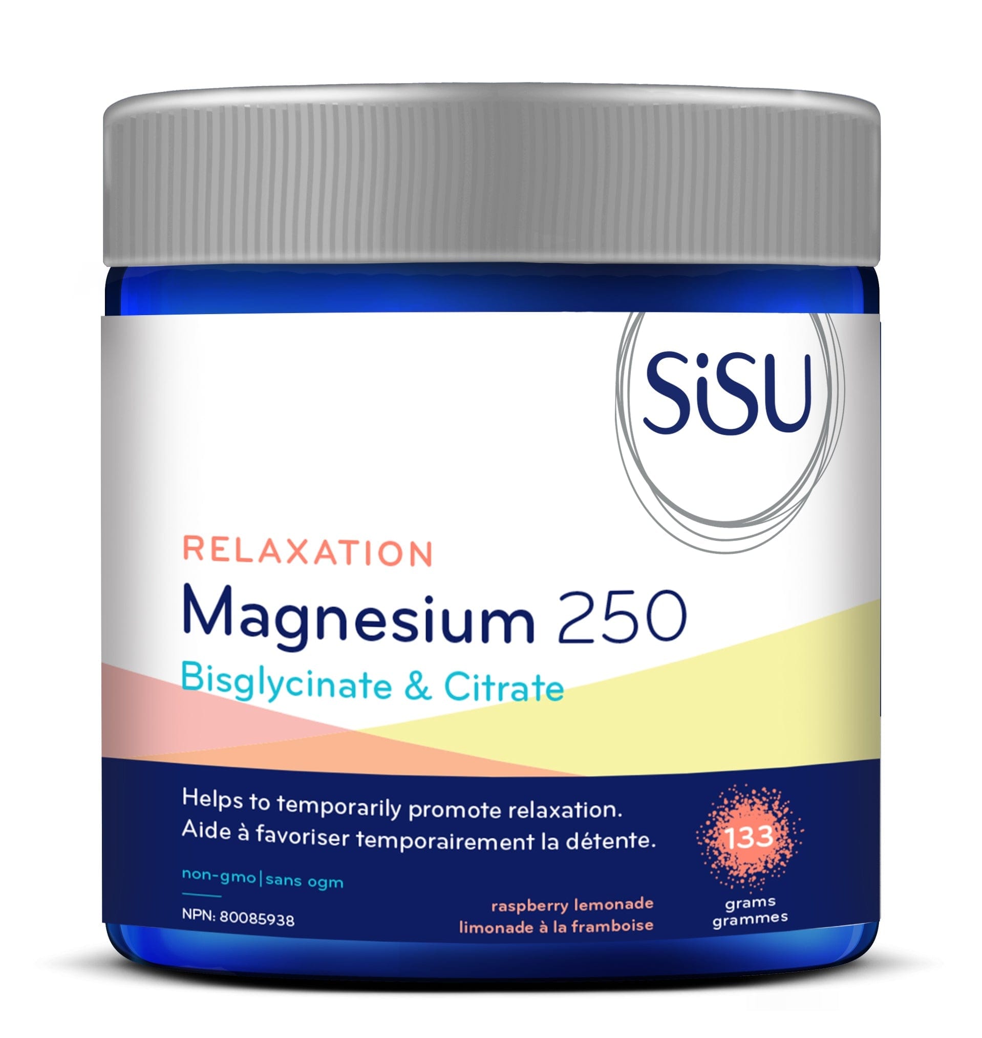 SISU Suppléments Magnésium 250 relaxation (bisglycinate et citrate) limonade/framboises  133g