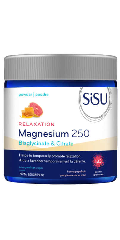 SISU Suppléments Magnésium 250 relaxation (bisglycinate et citrate) miel et pamplemousse  133g
